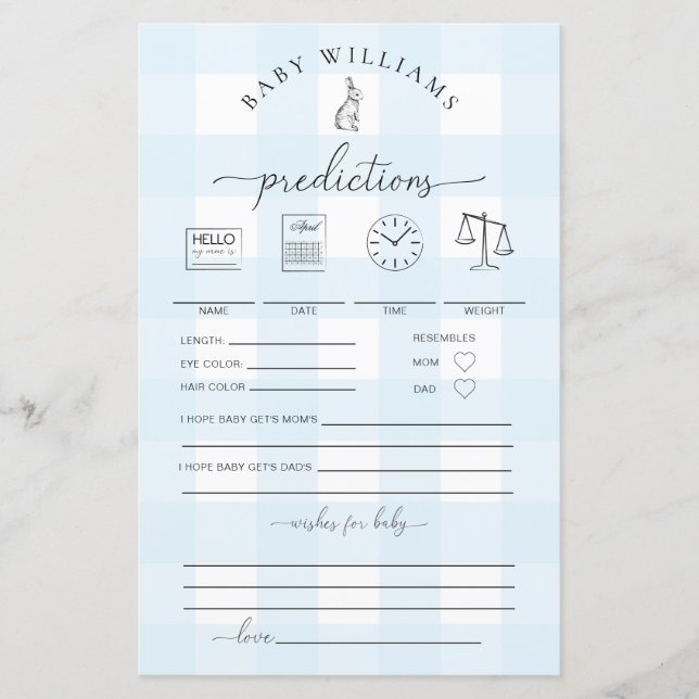 Papier Jeu de prédictions En vichy lapin bleu (Devant)