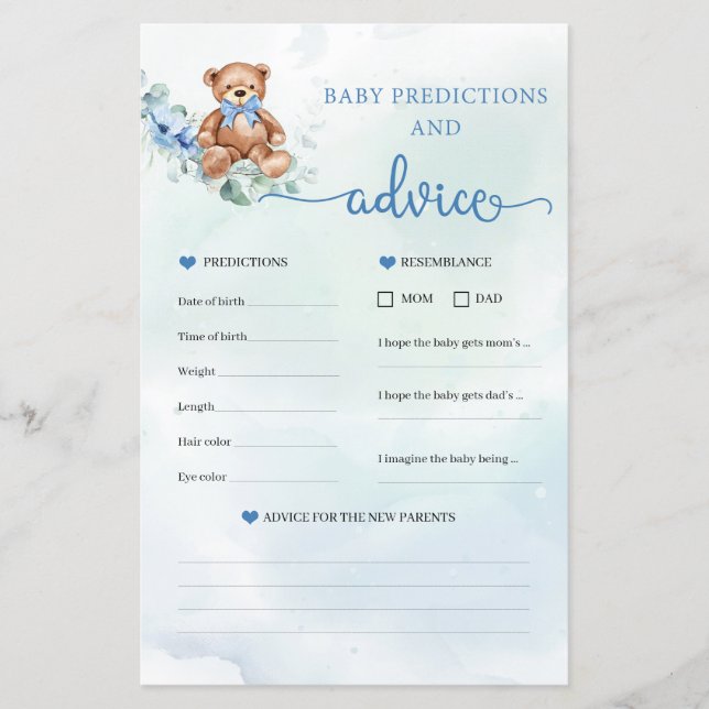 Papier Jeu de prédictions et de conseils pour bébé élépha (Devant)