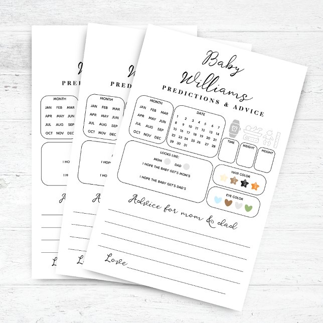 Papier Jeu de prédictions minimalistes des Baby showers (Créateur téléchargé)
