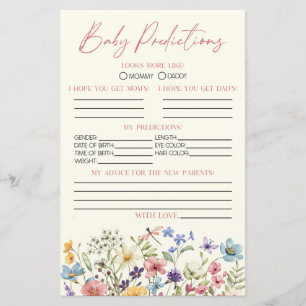 Papier Jeu de prédictions pour Baby Shower sur le thème d