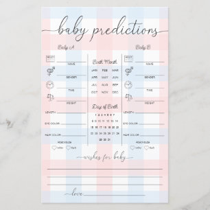 Papier Jeu de prédictions pour bébés jumeaux Gingham Rose