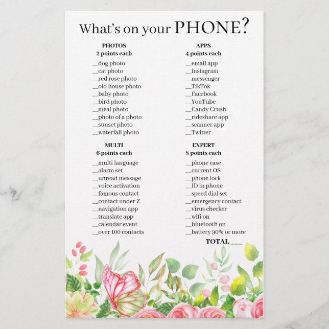 Papier Jeu de questions par téléphone 💍 Fête des mariées (Devant)