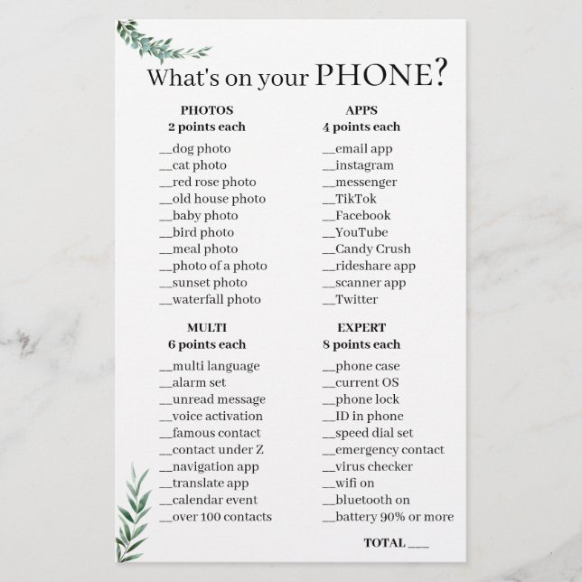 Papier Jeu de questions par téléphone 💍 Fête des mariées (Devant)