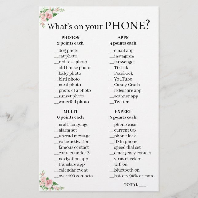 Papier Jeu de questions par téléphone 💍 Fête des mariées (Devant)