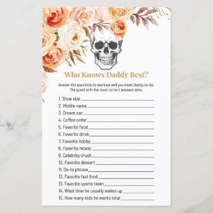 Papier Jeu de Qui est Papa Halloween Crâne Floral