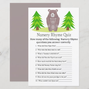 Papier Jeu de quiz de comptine de nounours mignon pour ba