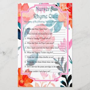 Papier Jeu de quiz de comptine de nurserie de fleurs oran