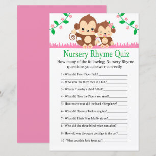 Papier Jeu de quiz de comptine de nurserie de singe bébé