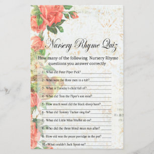 Papier Jeu de quiz de la comptine de la rose vintage pour