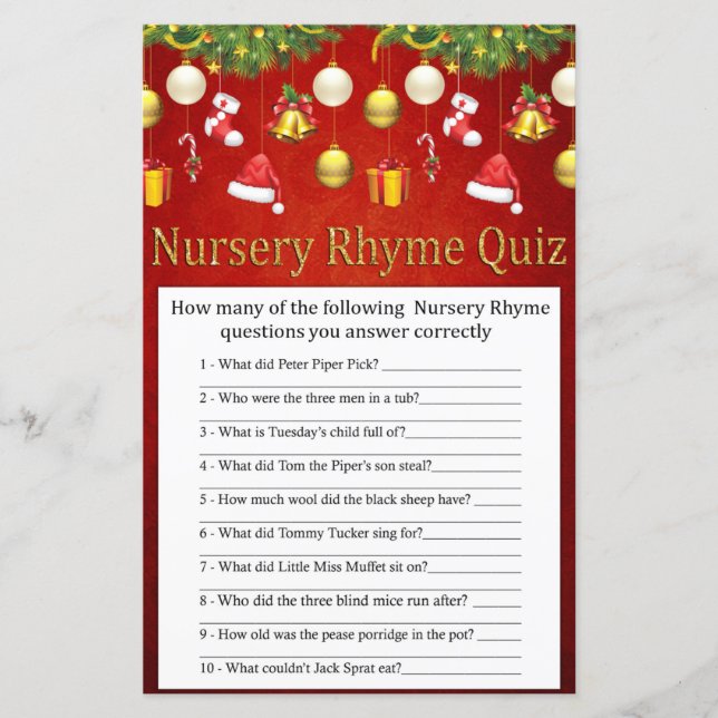 Papier Jeu de quiz de Noël Coiffure de Noël (Devant)