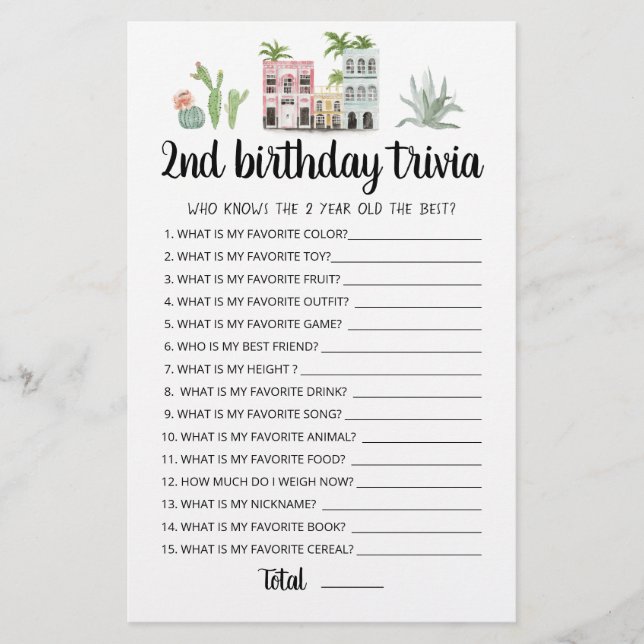 Papier Jeu de quiz modifiable pour le 2ème anniversaire (Devant)