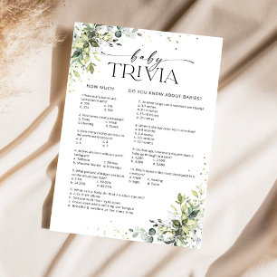 Papier Jeu de quiz pour bébé Shower Eucalyptus