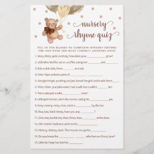 Papier Jeu de quiz sur les comptines de la nurserie Ourso