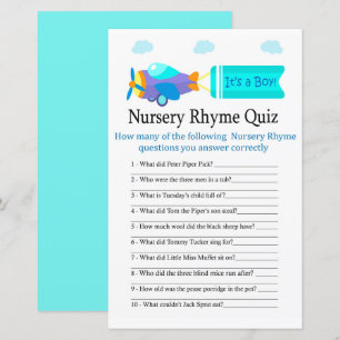 Papier Jeu de quiz sur les comptines de l'avion en jouet 