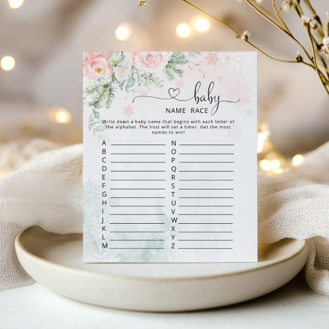 Papier Jeu de race de nom de bébé rose floral d'hiver (Créateur téléchargé)