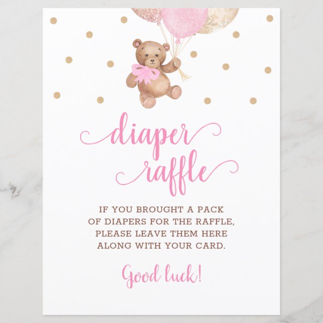 Papier Jeu De Raffin Teddy Bear Rose Et Gold Diaper (Devant)