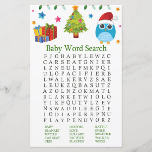 Papier Jeu de recherche Baby shower de mots Cute Owl