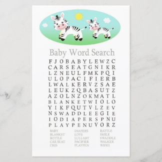 Papier Jeu de recherche Baby shower de mots Zebra