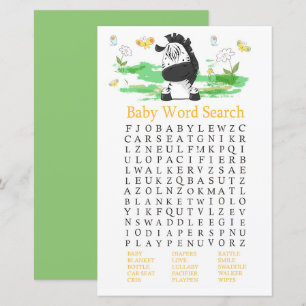 Papier Jeu de recherche Baby shower de mots Zebra