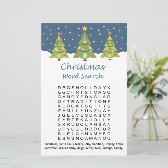 Papier Jeu de recherche de mot Noël de l'arbre de Noël (Debout devant)