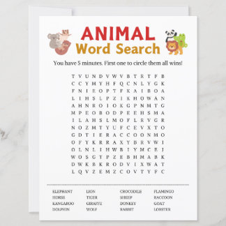 Papier Jeu de recherche de mots animaux