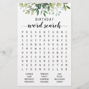 Papier Jeu de recherche de mots d'anniversaire Fête d'ann