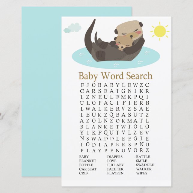 Papier Jeu de recherche de mots de Baby shower (Devant / Derrière)