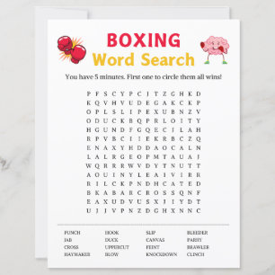 Papier Jeu de recherche de mots de boxe