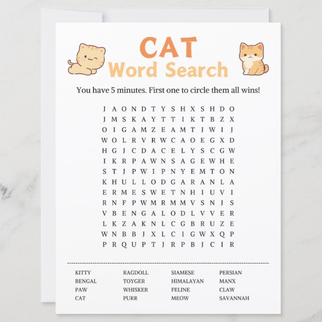 Papier Jeu de recherche de mots de chat (Devant)
