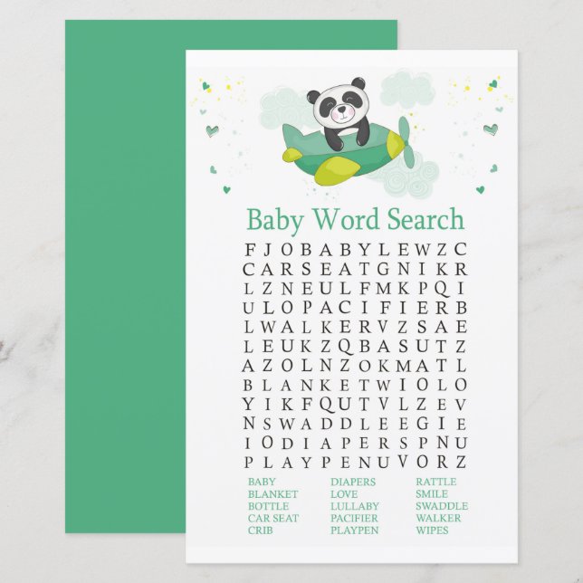 Papier Jeu de recherche de mots pour Baby Shower avec un  (Devant / Derrière)