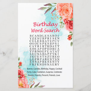 Papier Jeu de recherche de mots pour l'anniversaire de ro