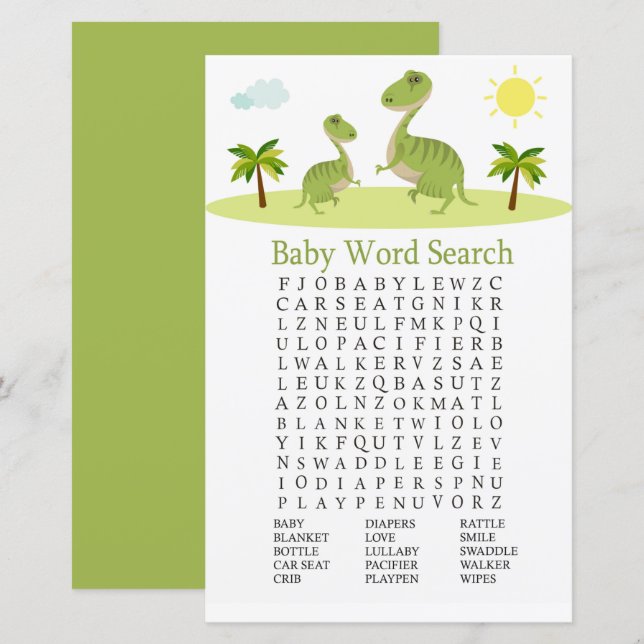 Papier Jeu de recherche de mots sur le Baby shower Cute D (Devant / Derrière)