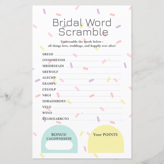 Papier Jeu de ruée de mots nuptiale (Devant)