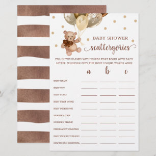 Papier Jeu de Scattergories Baby Shower Teddy Bear