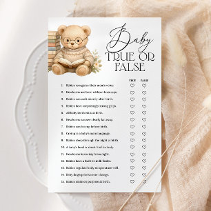 Papier Jeu de société Bébé Vrai ou Faux Ours Baby Shower