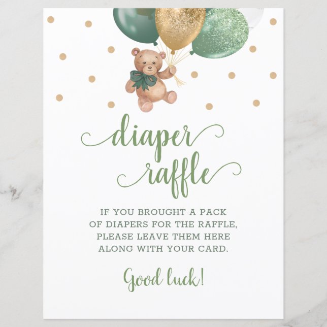 Papier Jeu de tirage au sort de couche Teddy Bear Sage Gr (Devant)