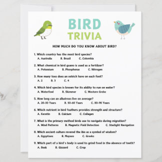 Papier Jeu de Trivia d'oiseaux