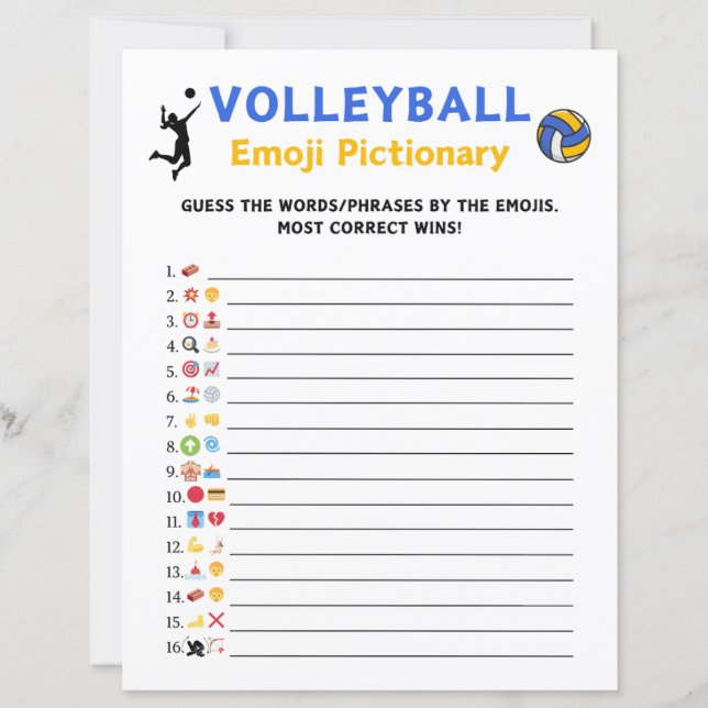 Papier Jeu de volleyball Emoji Pictionary (Devant)