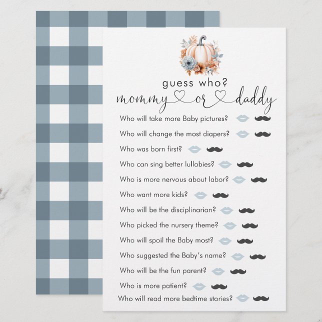 Papier Jeu « Devinez qui » pour Baby Shower « Bébé Citrou (Devant / Derrière)