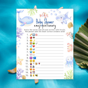 Papier Jeu d'images Emoji d'animaux de mer océan shower b
