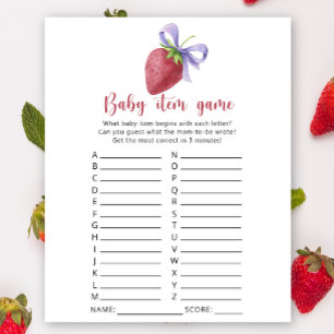 Papier Jeu d'objets de bébé - Fraise. Jeu de Baby Shower