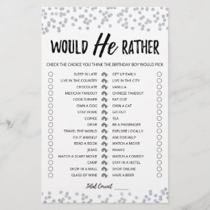 Papier Jeu éditable de préférences pour anniversaire