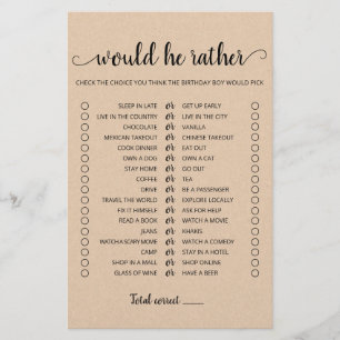Papier Jeu éditable de type 'Would He Rather' pour annive
