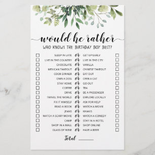Papier Jeu éditable de type 'Would He Rather' pour annive