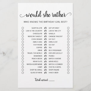 Papier Jeu éditable de 'Would she Rather' pour anniversai