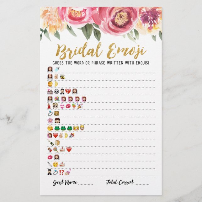 Papier Jeu émoji nuptiale avec réponses Jeu douche nuptia (Devant)