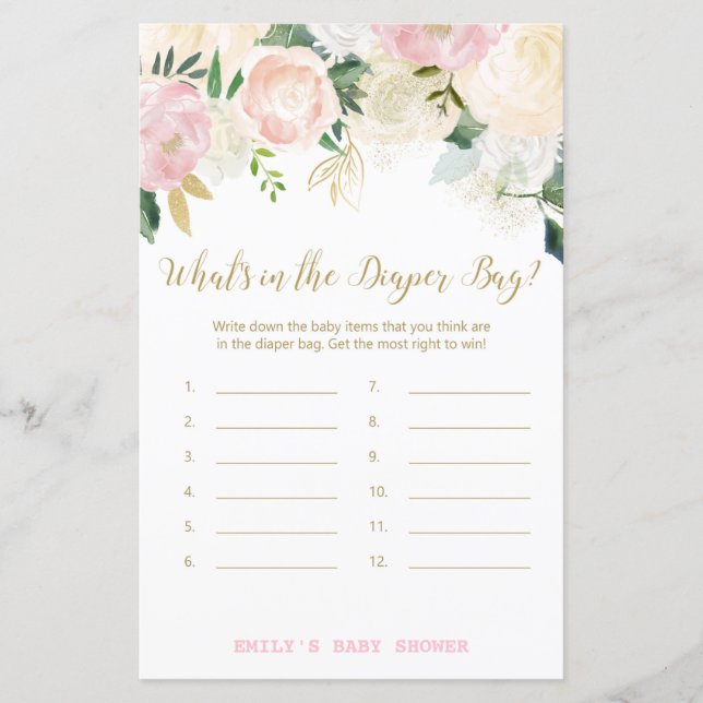 Papier Jeu Floral Blush rose et or Baby shower IMPRIMER (Devant)