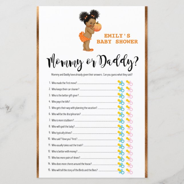 Papier Jeu Imprimé Baby Shower Little Pumpkin (Devant)