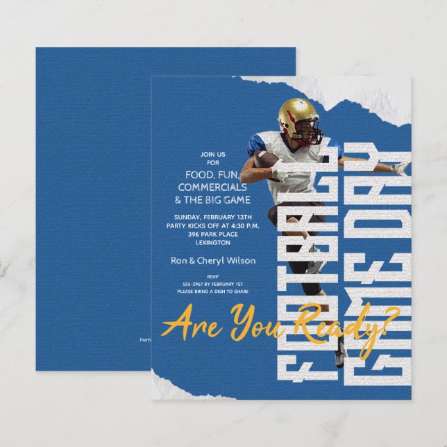 Papier Jeu Joueur Jour de Football Budget Invitations Ble (Devant / Derrière)