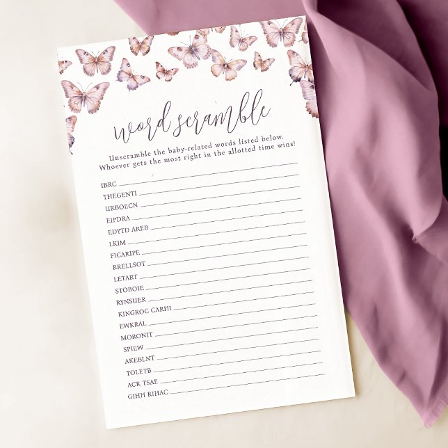 Papier Jeu mou violet et rose papillon Word Scramble (Créateur téléchargé)